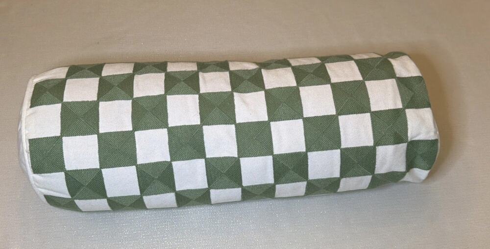 Beautiful Detailed Checkered Cylinder Larger White/Green Decor Bolster/Pillow